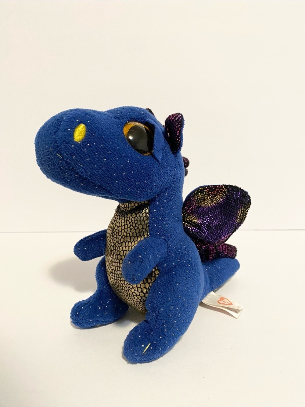 Ty Beanie Boo Saffire Dragon Plush Blue Gold Glitter Stuffed Animal Toy 6”